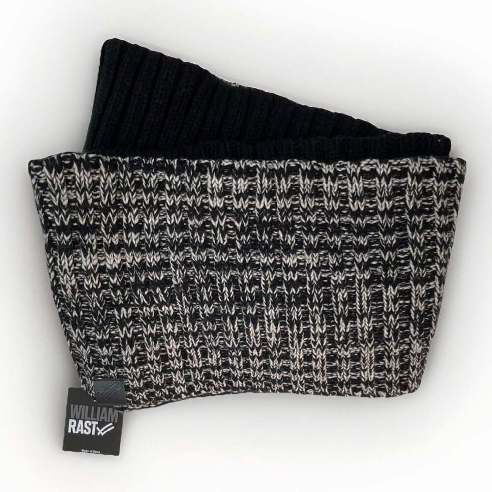 William Rast Black/White Acrylic Knit Marled Logo Infinity Scarf